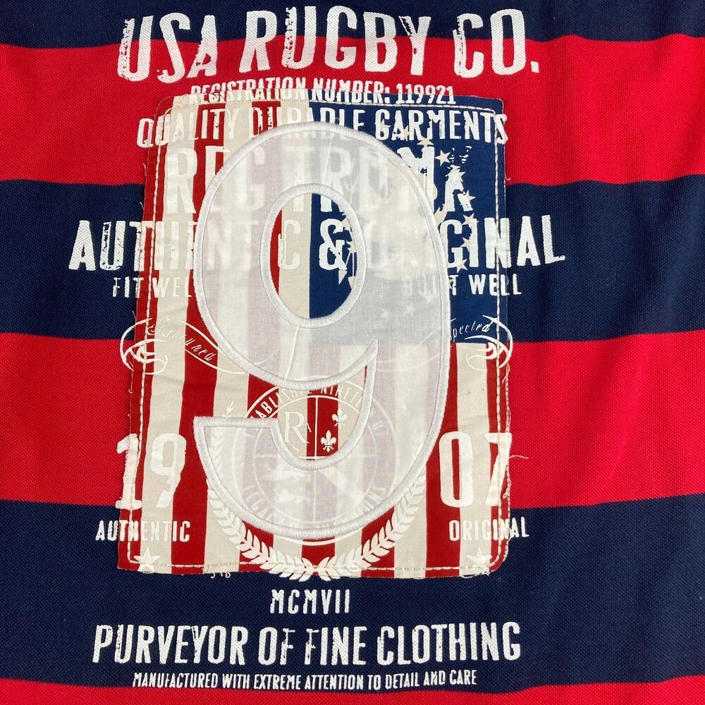 USA Rugby Polo Shirt Mens 3XL Red Blue Striped Classic Fit Big Tall